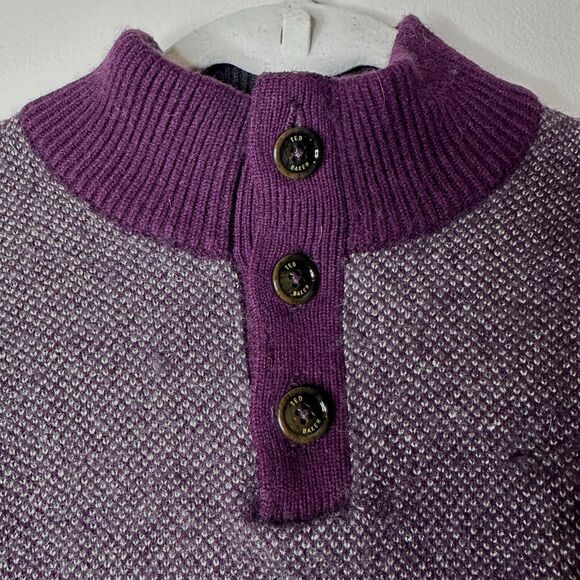 Ted Baker Sweater Mens S Maroon Wool Alpaca Pullover Henley Tweed Preppy Classic - Picture 5 of 13
